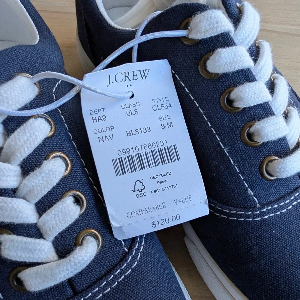 J.Crew Canvas Sneakers Navy Blue Lace Up‎ Men's Casual Shoes NEW! Size 8